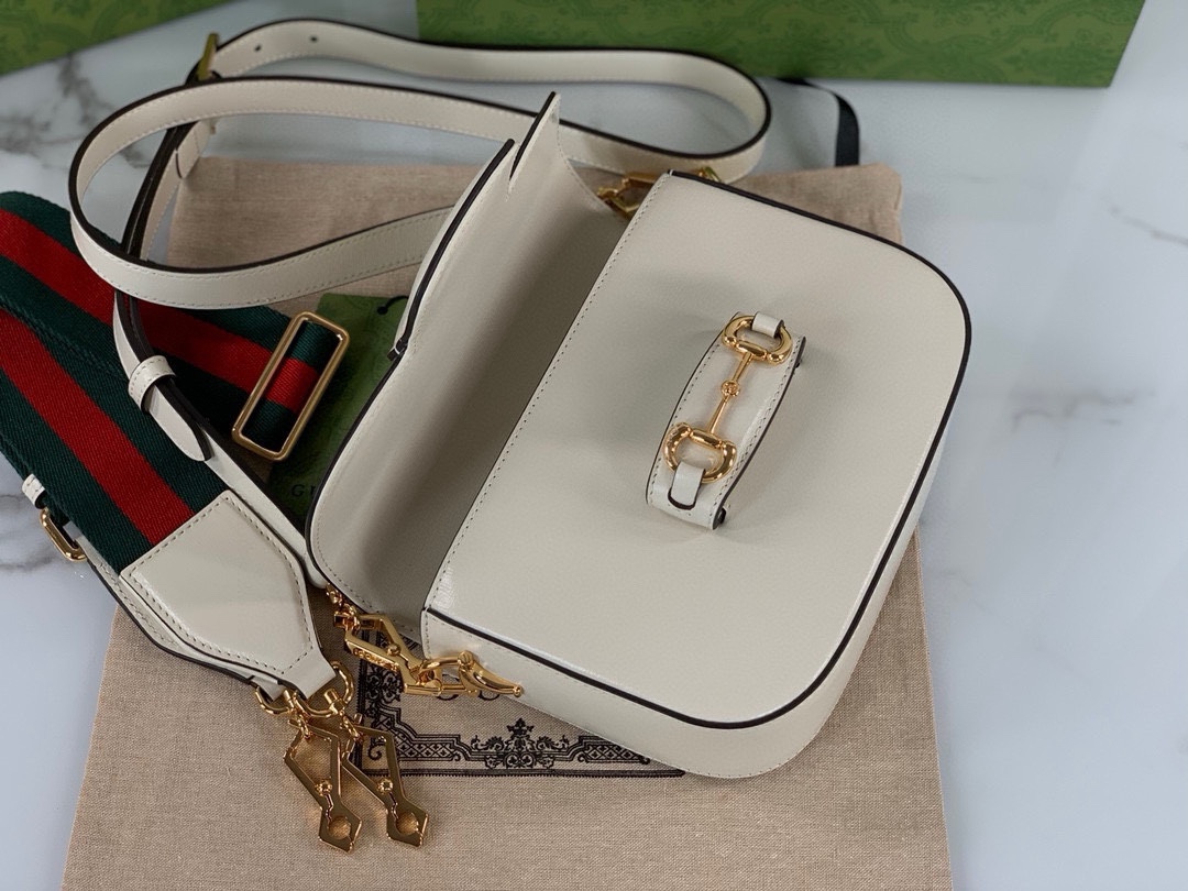 Gucci Horsebit 1955 Series Saddle Bag Mini Handbag White Leather